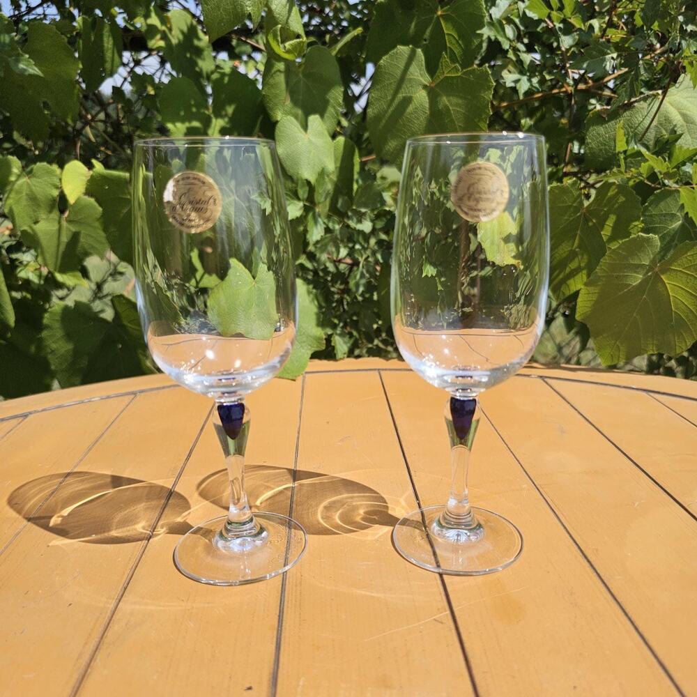 Vintage Cristal D'Arques Venise Saphir Wine Glasses: Set of 2,Courvoisier Marked